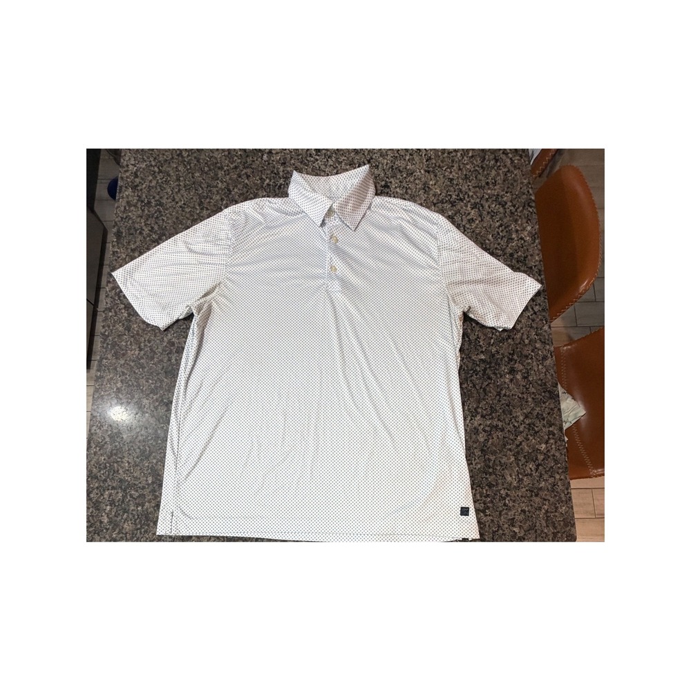 Greg Norman X-Lite PlayDry Golf Polo Mens Large White Blue Geometric Micro Print